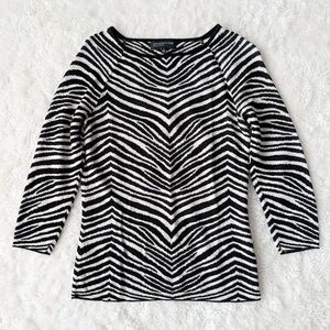 VTG 90s Y2K Jones New York Woman Zebra Print Knit Sweater SMALL Boho Eclectic